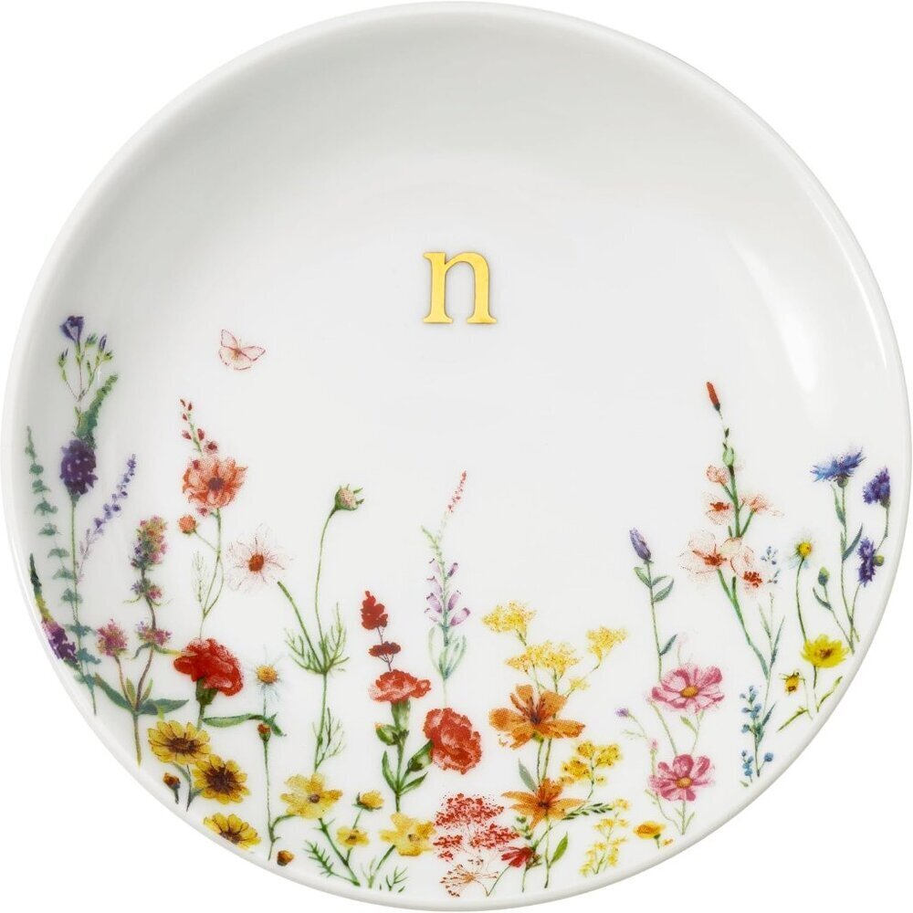 Initial Jewelry Tray Ring Dish & Gift Box, Ceramic Flower Trinket Dish for Rings